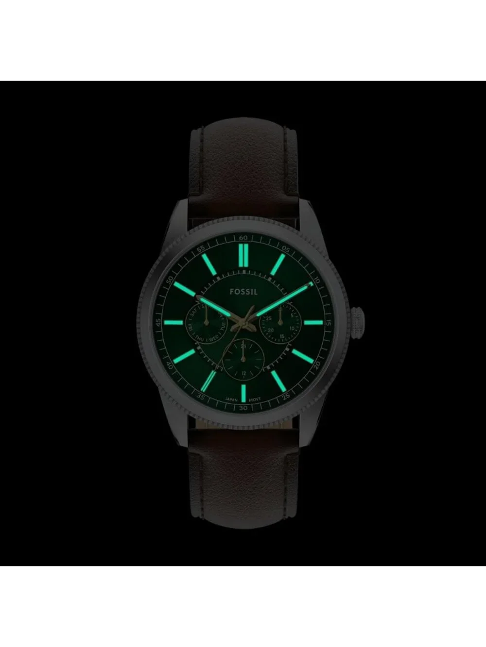 Men's Brown/Silver/Green Pearson Multifunction Leather Strap Waterproof Watch